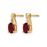 14k Yellow Gold Stud Earrings with Created Ruby and Diamond Accents, Curved Design