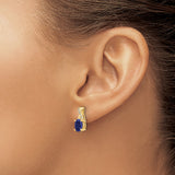 10k Yellow Gold Stud Earrings with Created Sapphire and Diamond Accent Twist Design