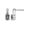 14k White Gold Stud Earrings with Oval Mystic Fire Topaz and Diamond Twist Design