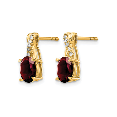10k Yellow Gold Stud Earrings with Garnet and Cubic Zirconia Accents, Formal Polished Design