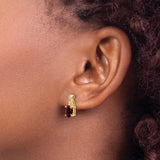 14k Yellow Gold Stud Earrings with Oval Garnet and Diamond Accents, Curved Setting, January Birthstone