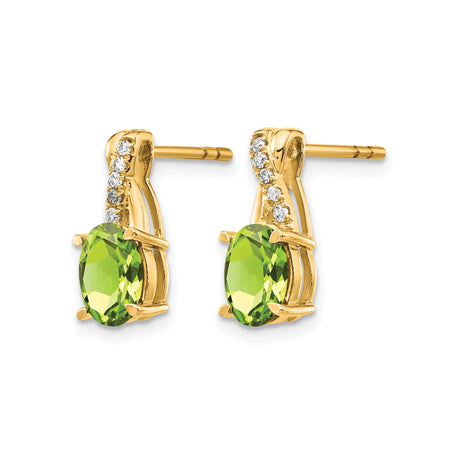 14k Yellow Gold Peridot Stud Earrings with Diamond Accents, Crossover Design
