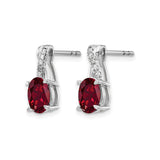 10k White Gold Drop Earrings with Oval Red Gemstone and Diamond Accents, Twist Design