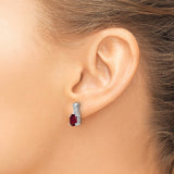 10k White Gold Drop Earrings with Oval Red Gemstone and Diamond Accents, Twist Design
