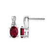 10k White Gold Drop Earrings with Oval Red Gemstone and Diamond Accents, Twist Design