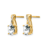 14k Yellow Gold Stud Earrings with Oval White Topaz and Diamond Accents in Ribbon Style