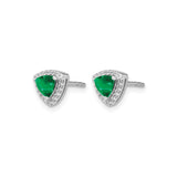 14k White Gold Stud Earrings with Trillion Cut Emerald and Diamond Halo