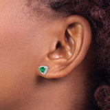 14k White Gold Stud Earrings with Trillion Cut Emerald and Diamond Halo