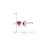 14k White Gold Ruby and Diamond Halo Stud Earrings, Trillion Cut Red Gemstone for Women