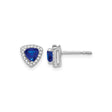 14k White Gold Stud Earrings with Trillion Cut Blue Sapphire and Diamond Halo