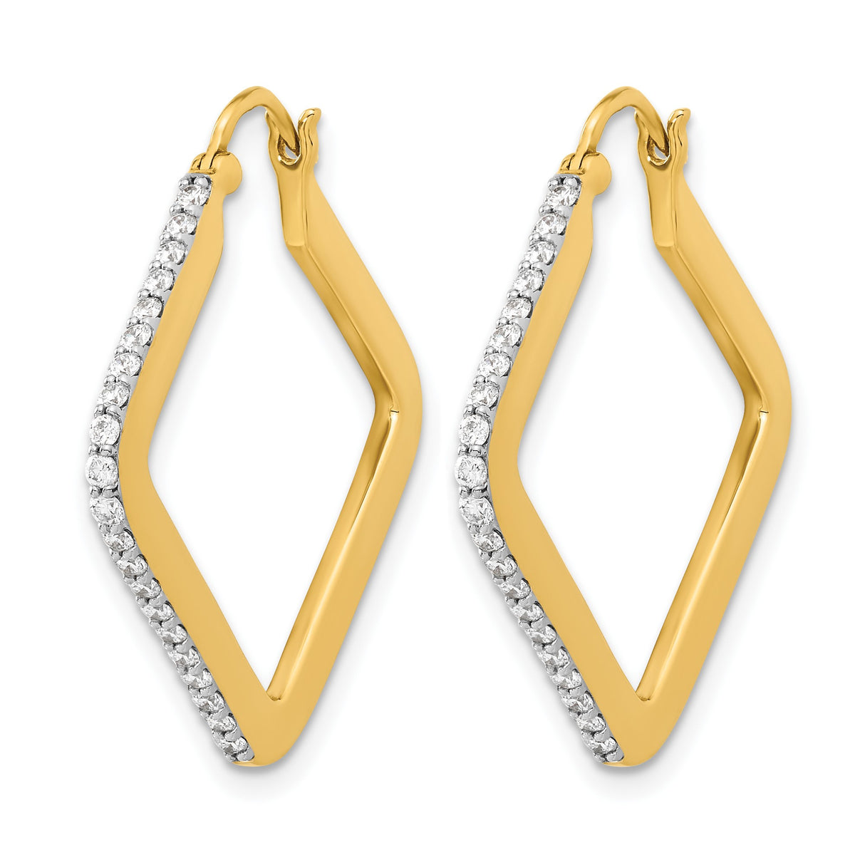 14k Yellow Gold Square Hoop Earrings with Diamond Cut Design for Women
