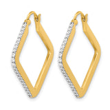 14k Yellow Gold Square Hoop Earrings with Diamond Cut Design for Women