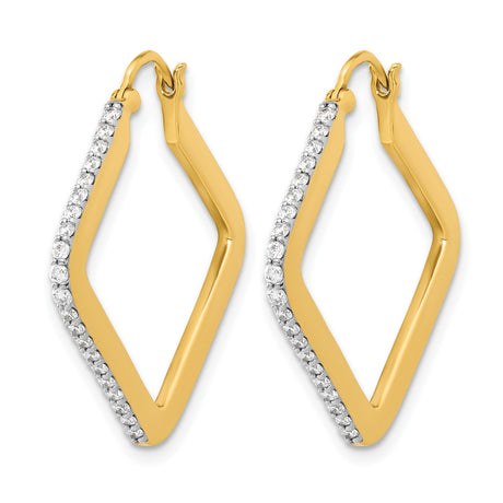14k Yellow Gold Square Hoop Earrings with Diamond Cut Design for Women