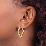 14k Yellow Gold Square Hoop Earrings with Diamond Cut Design for Women