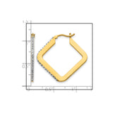 14k Yellow Gold Square Hoop Earrings with Diamond Cut Design for Women