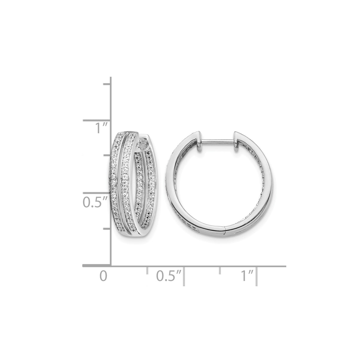 14k White Gold Diamond Hoop Earrings with Triple Row Pavé Setting, Classic Design for Women