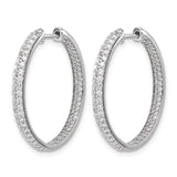 14k White Gold Hoop Earrings with Double Row Cubic Zirconia, Hinged Lightweight Design