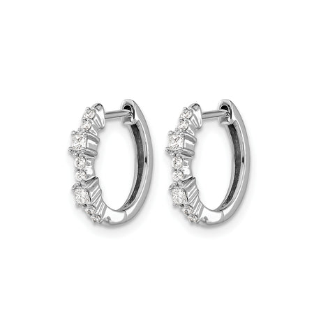 14k White Gold Hoop Earrings with Diamonds, Shared Prong Setting, Modern Design