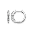14k White Gold Hoop Earrings with Cubic Zirconia, Shared Prong Setting, Modern Design