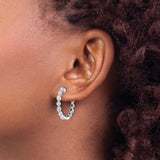 14k White Gold Hoop Earrings with Marquise and Round Bezel Diamonds, Textured Polished Finish