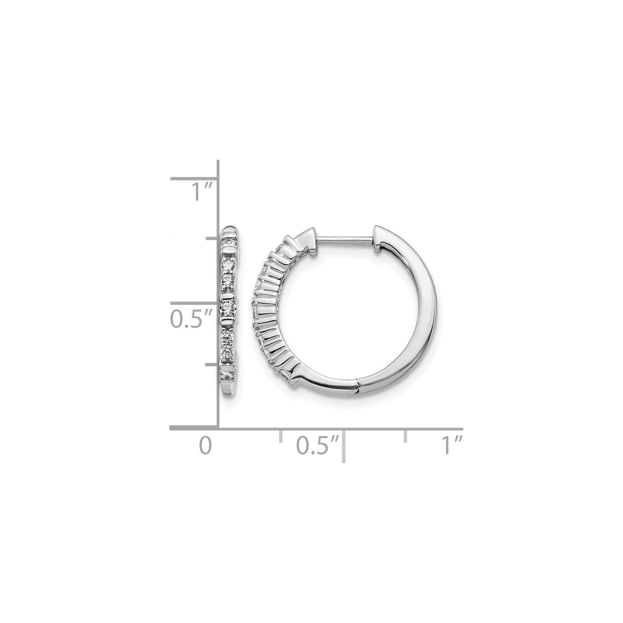 14k White Gold Huggie Hoop Earrings with Round Cut Diamonds, Polished Finish, Hinged Closure