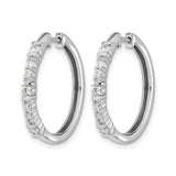 14k White Gold Hoop Earrings with Round Cut Diamonds in Shared Prong Setting