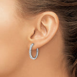 14k White Gold Hoop Earrings with Round Cut Diamonds in Shared Prong Setting