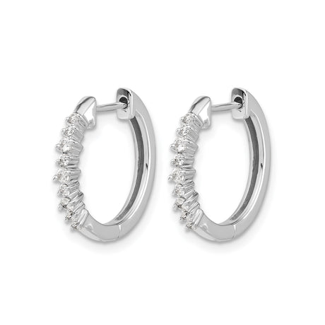 14k White Gold Diamond Hoop Earrings with Prong Set Stones, Lightweight Round Style