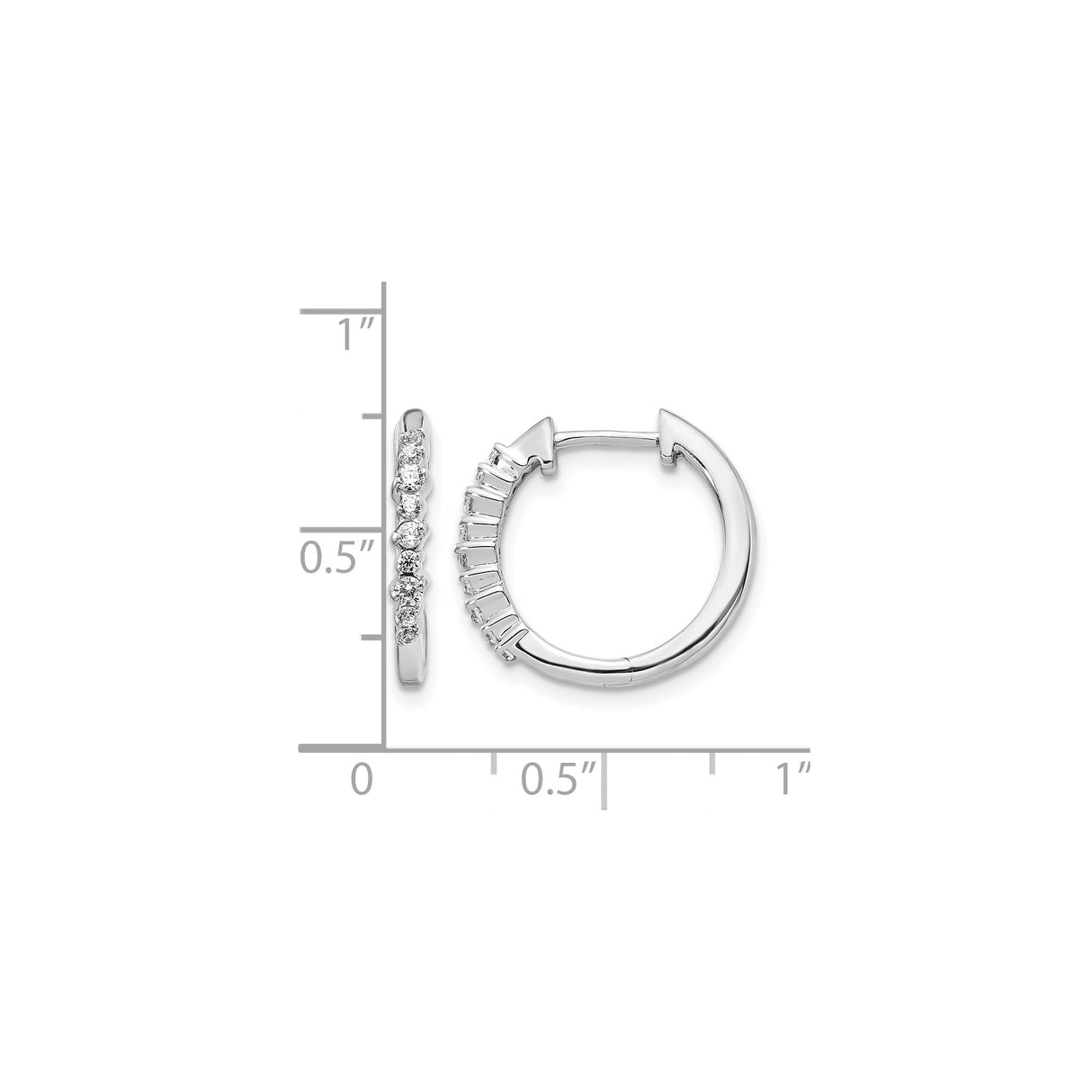 14k White Gold Diamond Hoop Earrings with Prong Set Stones, Lightweight Round Style