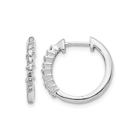 14k White Gold Diamond Hoop Earrings with Prong Set Stones, Lightweight Round Style