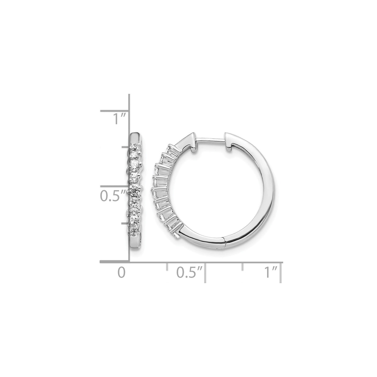 14k White Gold Diamond Hoop Earrings with Round Cut Prong Set Diamonds, Classic Design