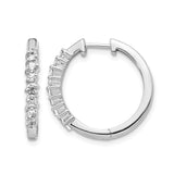 14k White Gold Diamond Hoop Earrings with Round Cut Prong Set Diamonds, Classic Design