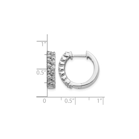 14k White Gold Diamond Hoop Earrings with Round Cut Stones in Pave Setting