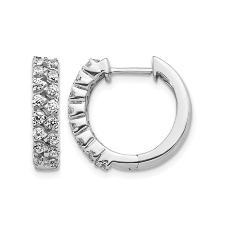 14k White Gold Diamond Hoop Earrings with Round Cut Stones in Pave Setting
