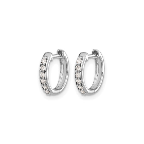 10k White Gold Huggie Hoop Earrings with Diamonds, Polished Finish, Minimalist Style