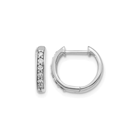 10k White Gold Huggie Hoop Earrings with Diamonds, Polished Finish, Minimalist Style