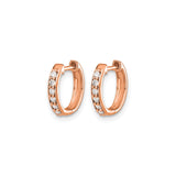 14k Rose Gold Hoop Earrings with Channel Set Round Cut Diamonds, Modern Minimalist Style