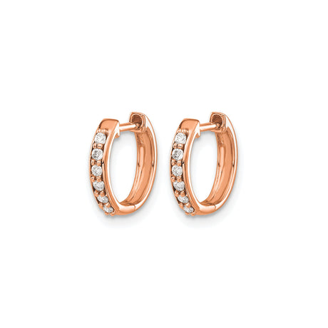 14k Rose Gold Hoop Earrings with Channel Set Round Cut Diamonds, Modern Minimalist Style