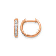 14k Rose Gold Hoop Earrings with Channel Set Round Cut Diamonds, Modern Minimalist Style