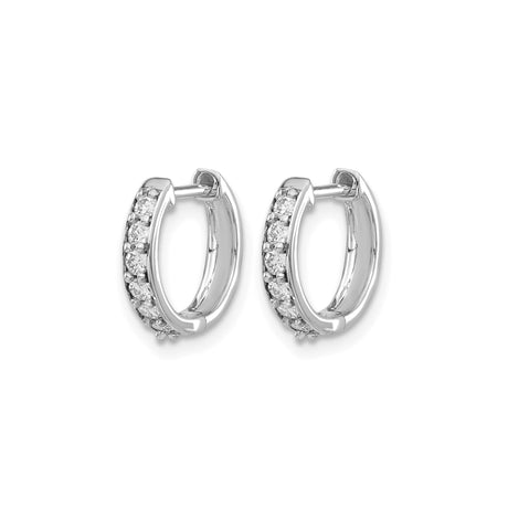 10k White Gold Hoop Earrings with Round-Cut Clear Stones in Channel Setting, Small Accent Hoops