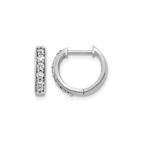 10k White Gold Hoop Earrings with Round-Cut Clear Stones in Channel Setting, Small Accent Hoops