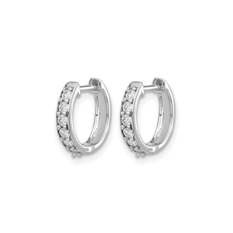14k White Gold Hoop Earrings with Channel Set Round Cut Diamonds, Classic Design for Women