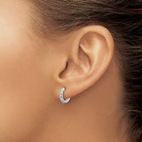 14k White Gold Hoop Earrings with Channel Set Round Cut Diamonds, Classic Design for Women