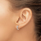 14k Rose Gold Diamond Huggie Hoop Earrings, Channel Set Round Cut, Minimalist Style for Women