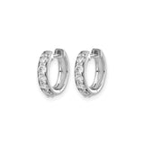 14k White Gold Hoop Earrings with Round Cut Cubic Zirconia, Channel Setting, Hinged Closure