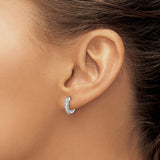 14k White Gold Hoop Earrings with Round Cut Cubic Zirconia, Channel Setting, Hinged Closure