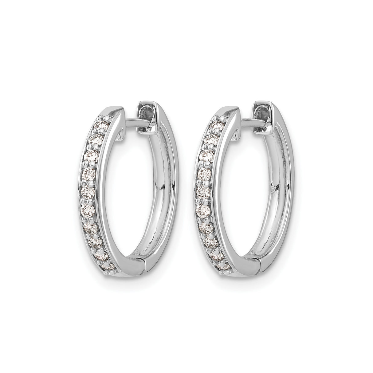 10k White Gold Huggie Hoop Earrings with Clear Stones in Channel Setting, Minimalist Design for Women