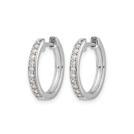 10k White Gold Huggie Hoop Earrings with Clear Stones in Channel Setting, Minimalist Design for Women