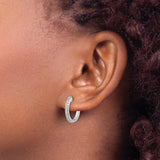 10k White Gold Huggie Hoop Earrings with Clear Stones in Channel Setting, Minimalist Design for Women