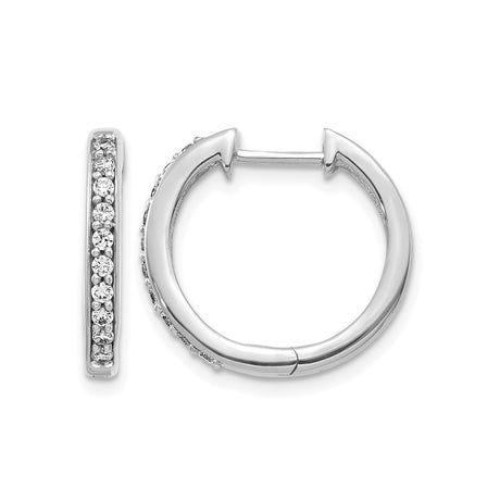10k White Gold Huggie Hoop Earrings with Clear Stones in Channel Setting, Minimalist Design for Women